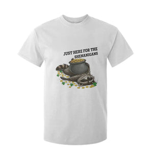 Funny Raccoon St Patricks Day Meme T Shirt For Kid Just Here For The Shenanigans TS14 White Print Your Wear