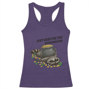 Funny Raccoon St Patricks Day Meme Racerback Tank Top Just Here For The Shenanigans TS14 Purple Print Your Wear