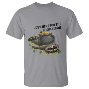 Funny Raccoon St Patricks Day Meme T Shirt Just Here For The Shenanigans TS14 Sport Gray Print Your Wear
