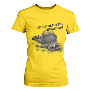 Funny Raccoon St Patricks Day Meme T Shirt For Women Just Here For The Shenanigans TS14 Daisy Print Your Wear