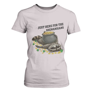 Funny Raccoon St Patricks Day Meme T Shirt For Women Just Here For The Shenanigans TS14 Ice Gray Print Your Wear