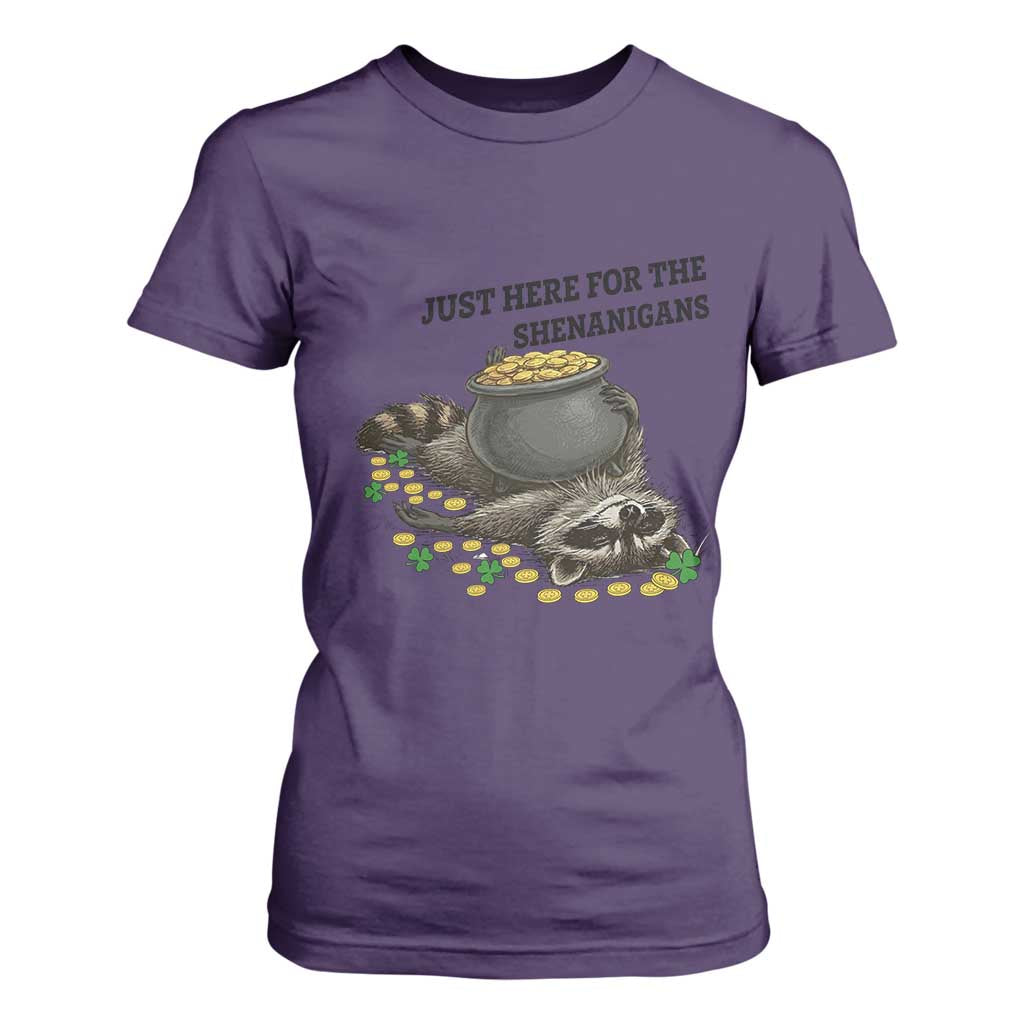 Funny Raccoon St Patricks Day Meme T Shirt For Women Just Here For The Shenanigans TS14 Purple Print Your Wear