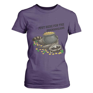 Funny Raccoon St Patricks Day Meme T Shirt For Women Just Here For The Shenanigans TS14 Purple Print Your Wear