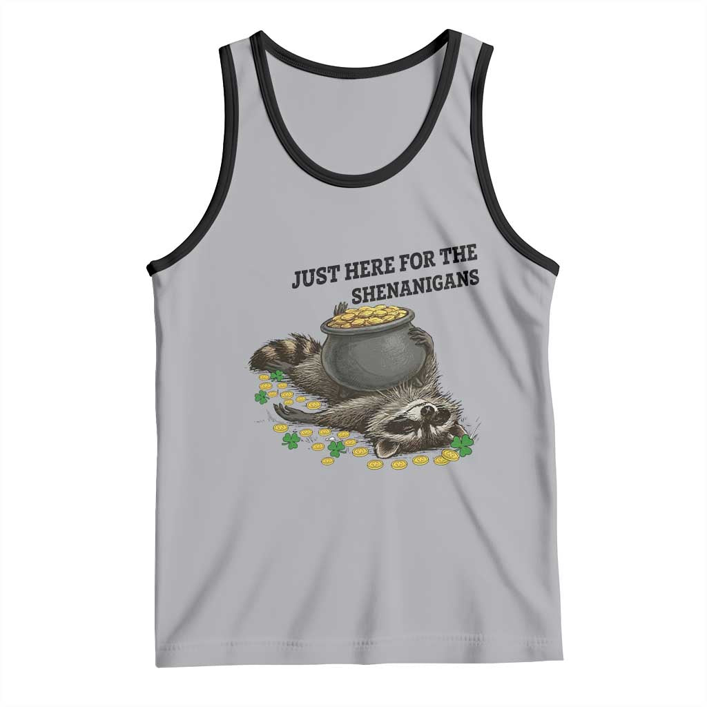 Funny Raccoon St Patricks Day Meme Tank Top Just Here For The Shenanigans TS14 Athletic Heather Black Print Your Wear