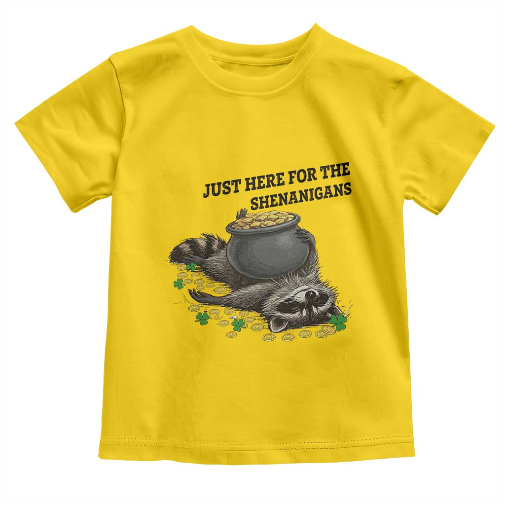 Funny Raccoon St Patricks Day Meme Toddler T Shirt Just Here For The Shenanigans TS14 Daisy Print Your Wear