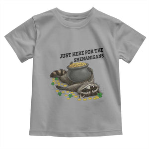 Funny Raccoon St Patricks Day Meme Toddler T Shirt Just Here For The Shenanigans TS14 Sport Gray Print Your Wear