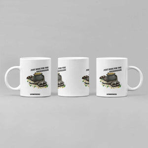 Funny Raccoon St Patricks Day Meme Coffee Mug Just Here For The Shenanigans TS14 Print Your Wear
