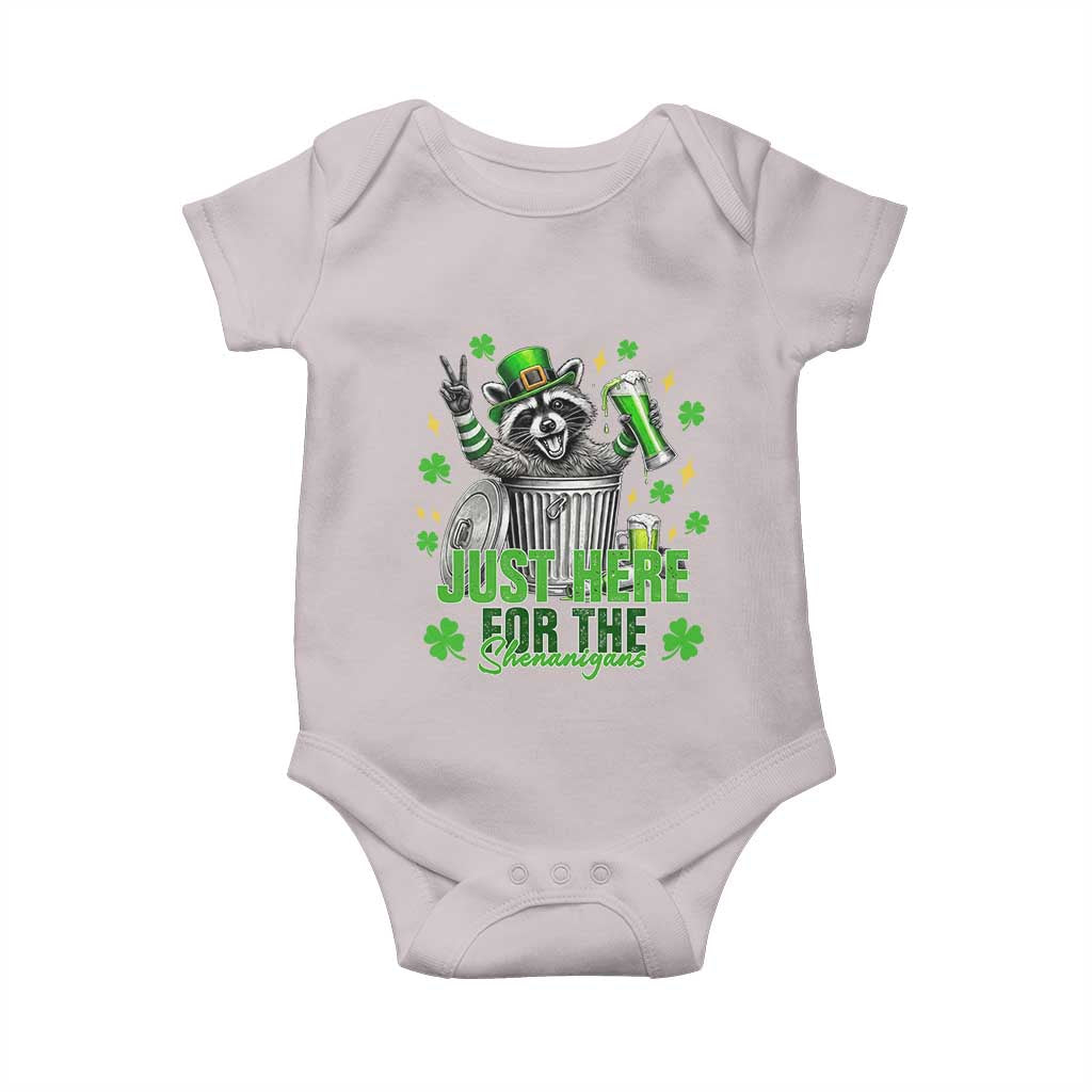 Funny Raccoon Drinking Beer St Patricks Day Baby Onesie Just Here For The Shenanigans TS14 Ice Gray Print Your Wear