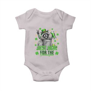 Funny Raccoon Drinking Beer St Patricks Day Baby Onesie Just Here For The Shenanigans TS14 Ice Gray Print Your Wear