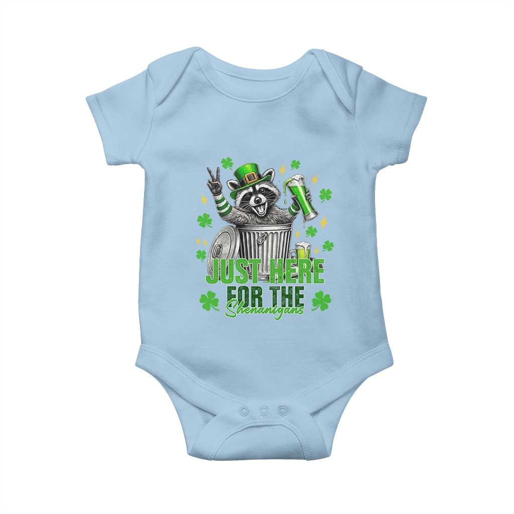 Funny Raccoon Drinking Beer St Patricks Day Baby Onesie Just Here For The Shenanigans TS14 Light Blue Print Your Wear