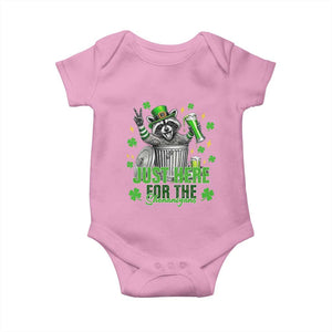 Funny Raccoon Drinking Beer St Patricks Day Baby Onesie Just Here For The Shenanigans TS14 Light Pink Print Your Wear