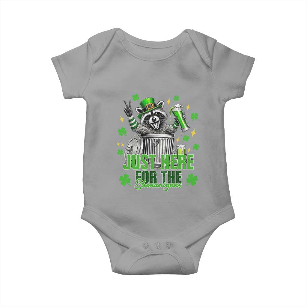 Funny Raccoon Drinking Beer St Patricks Day Baby Onesie Just Here For The Shenanigans TS14 Sport Gray Print Your Wear