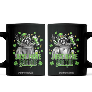 Funny Raccoon Drinking Beer St Patricks Day Coffee Mug Just Here For The Shenanigans TS14 Black Print Your Wear