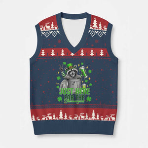 Funny Raccoon Drinking Beer St Patricks Day V-Neck Knit Sweater Vest Just Here For The Shenanigans TS14 Navy Red Print Your Wear
