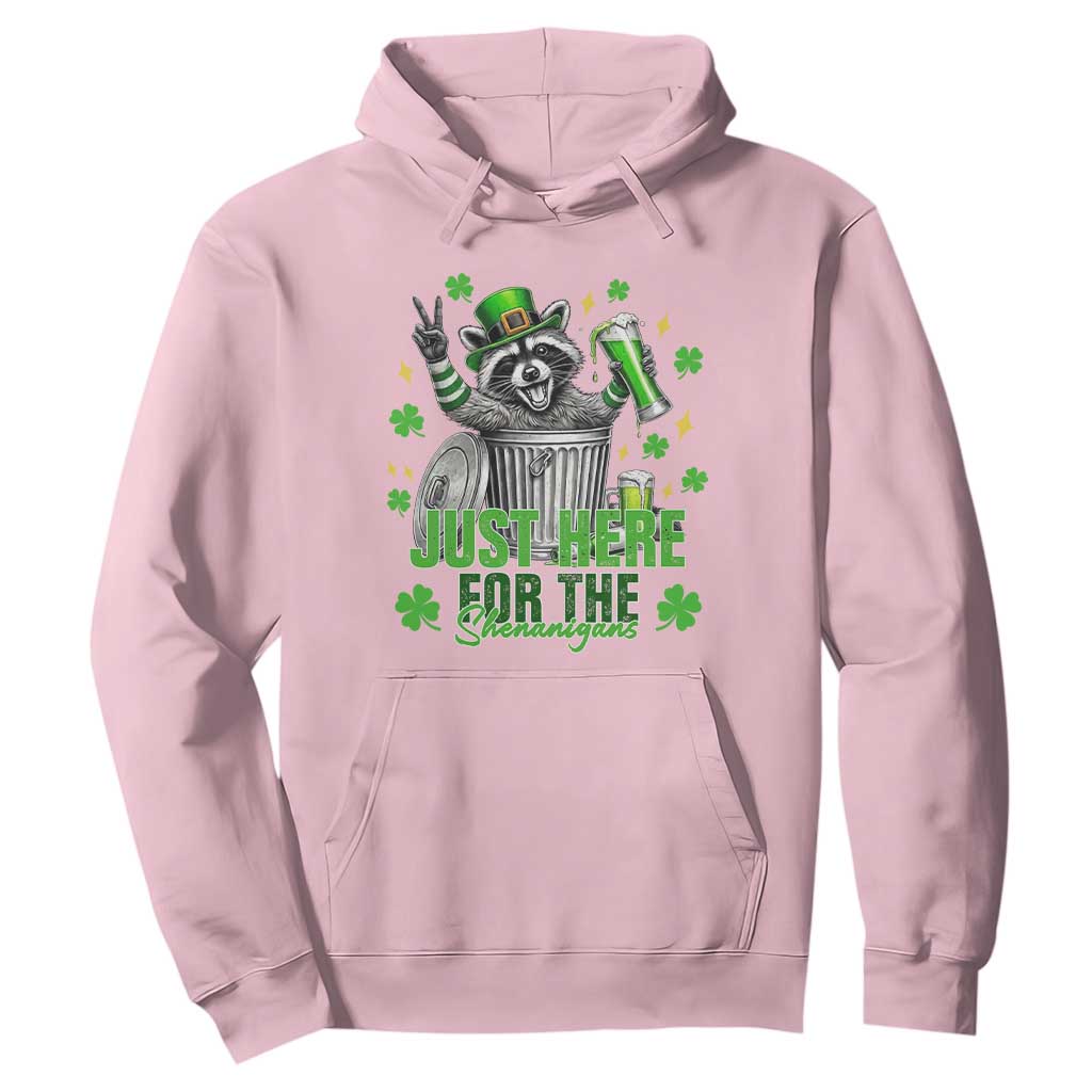 Funny Raccoon Drinking Beer St Patricks Day Hoodie Just Here For The Shenanigans TS14 Light Pink Print Your Wear