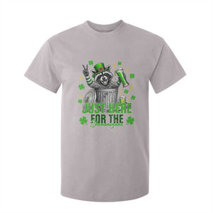 Funny Raccoon Drinking Beer St Patricks Day T Shirt For Kid Just Here For The Shenanigans TS14 Ice Gray Print Your Wear