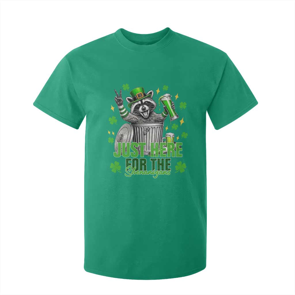 Funny Raccoon Drinking Beer St Patricks Day T Shirt For Kid Just Here For The Shenanigans TS14 Irish Green Print Your Wear