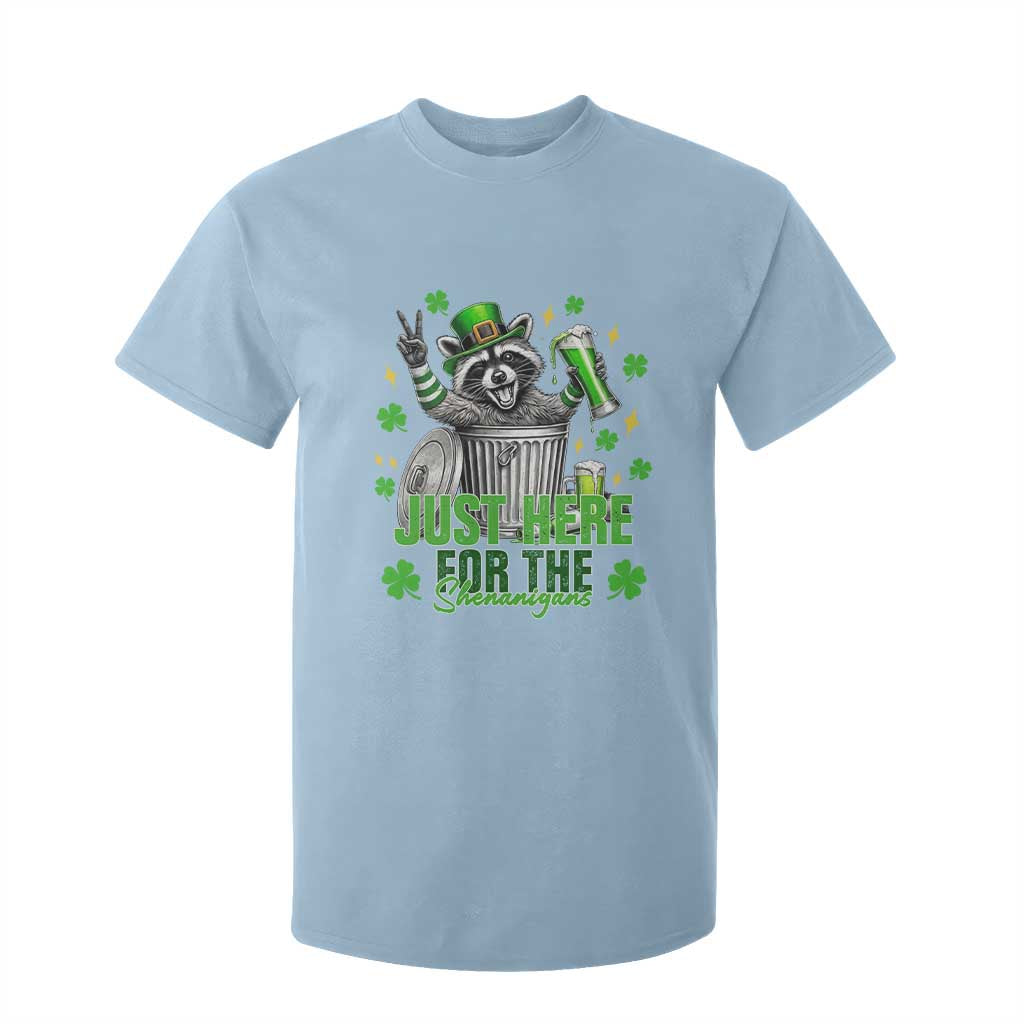 Funny Raccoon Drinking Beer St Patricks Day T Shirt For Kid Just Here For The Shenanigans TS14 Light Blue Print Your Wear