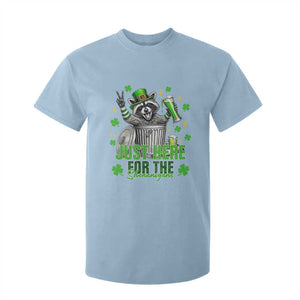Funny Raccoon Drinking Beer St Patricks Day T Shirt For Kid Just Here For The Shenanigans TS14 Light Blue Print Your Wear