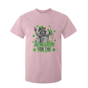 Funny Raccoon Drinking Beer St Patricks Day T Shirt For Kid Just Here For The Shenanigans TS14 Light Pink Print Your Wear