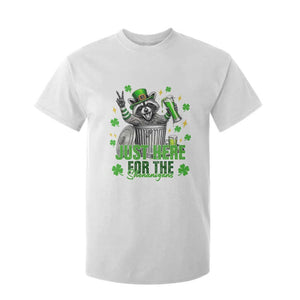 Funny Raccoon Drinking Beer St Patricks Day T Shirt For Kid Just Here For The Shenanigans TS14 White Print Your Wear