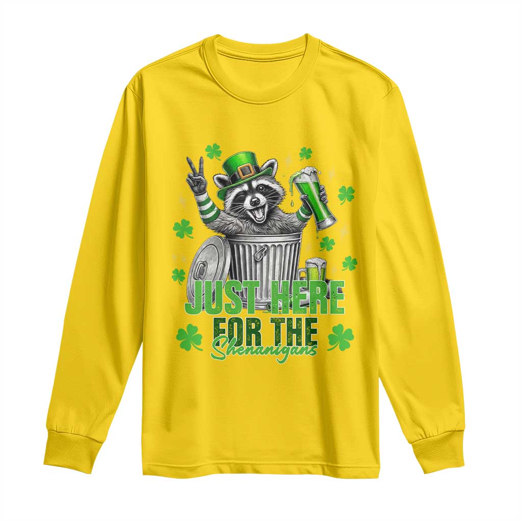 Funny Raccoon Drinking Beer St Patricks Day Long Sleeve Shirt Just Here For The Shenanigans TS14 Daisy Print Your Wear
