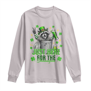 Funny Raccoon Drinking Beer St Patricks Day Long Sleeve Shirt Just Here For The Shenanigans TS14 Ice Gray Print Your Wear