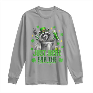 Funny Raccoon Drinking Beer St Patricks Day Long Sleeve Shirt Just Here For The Shenanigans TS14 Sport Gray Print Your Wear