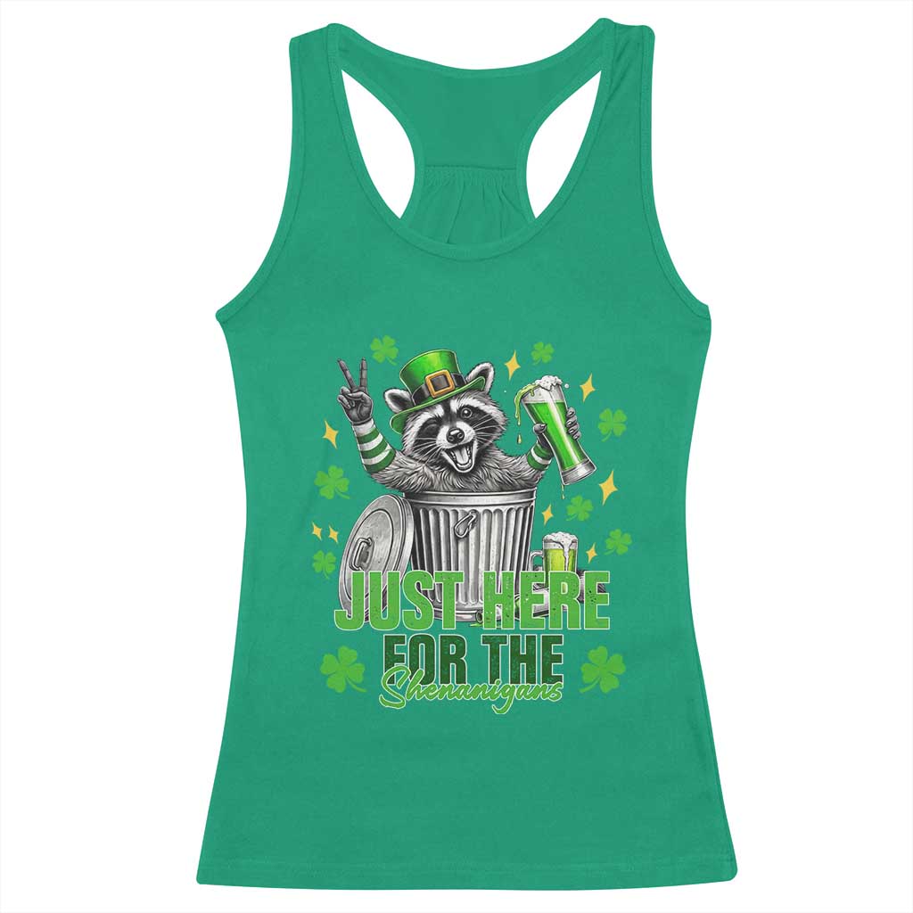 Funny Raccoon Drinking Beer St Patricks Day Racerback Tank Top Just Here For The Shenanigans TS14 Irish Green Print Your Wear