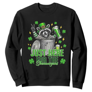 Funny Raccoon Drinking Beer St Patricks Day Sweatshirt Just Here For The Shenanigans TS14 Black Print Your Wear