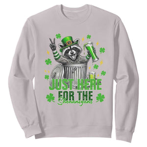 Funny Raccoon Drinking Beer St Patricks Day Sweatshirt Just Here For The Shenanigans TS14 Ice Gray Print Your Wear