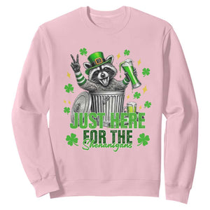 Funny Raccoon Drinking Beer St Patricks Day Sweatshirt Just Here For The Shenanigans TS14 Light Pink Print Your Wear