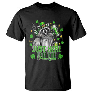 Funny Raccoon Drinking Beer St Patricks Day T Shirt Just Here For The Shenanigans TS14 Black Print Your Wear