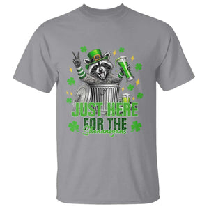 Funny Raccoon Drinking Beer St Patricks Day T Shirt Just Here For The Shenanigans TS14 Sport Gray Print Your Wear