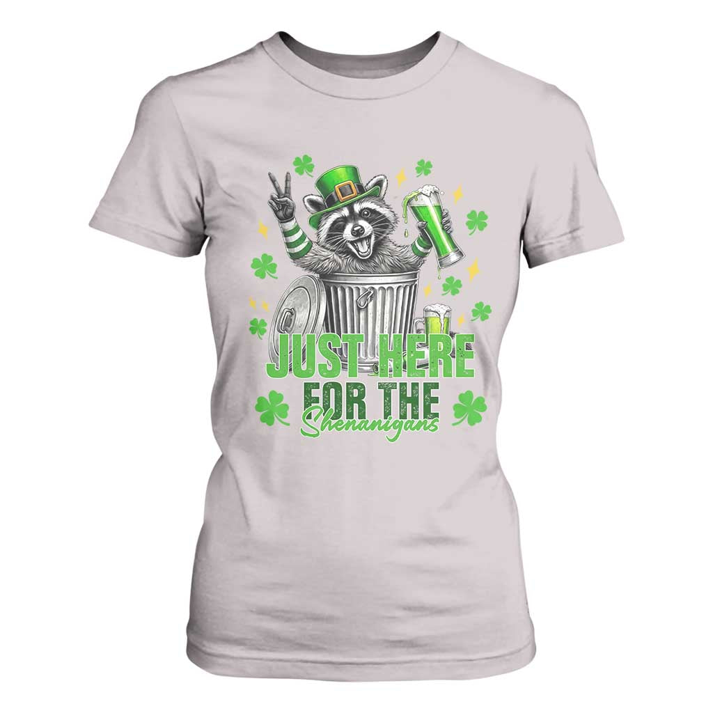 Funny Raccoon Drinking Beer St Patricks Day T Shirt For Women Just Here For The Shenanigans TS14 Ice Gray Print Your Wear
