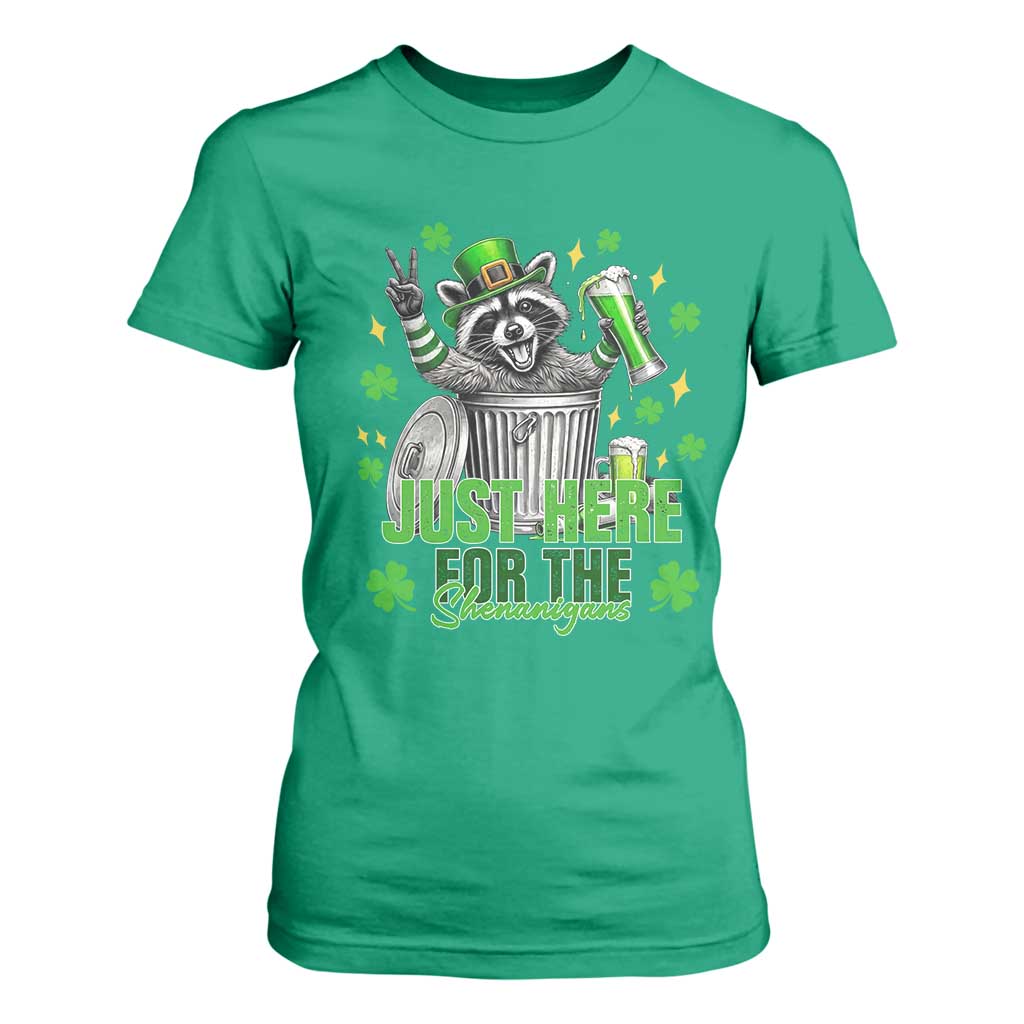 Funny Raccoon Drinking Beer St Patricks Day T Shirt For Women Just Here For The Shenanigans TS14 Irish Green Print Your Wear