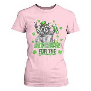 Funny Raccoon Drinking Beer St Patricks Day T Shirt For Women Just Here For The Shenanigans TS14 Light Pink Print Your Wear