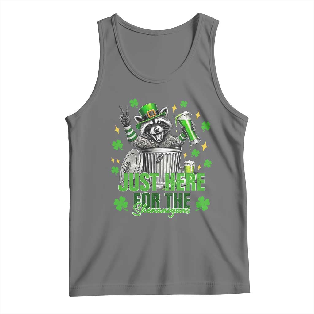 Funny Raccoon Drinking Beer St Patricks Day Tank Top Just Here For The Shenanigans TS14 Black Heather Print Your Wear