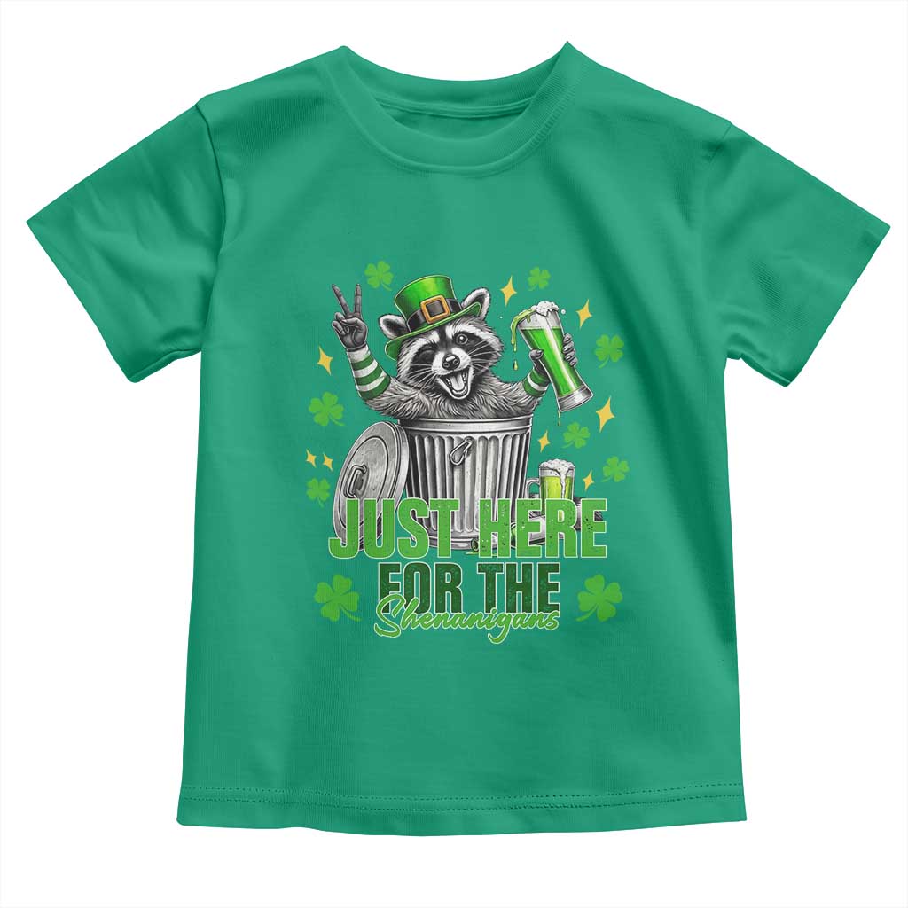 Funny Raccoon Drinking Beer St Patricks Day Toddler T Shirt Just Here For The Shenanigans TS14 Irish Green Print Your Wear