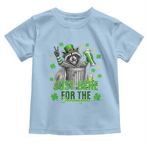 Funny Raccoon Drinking Beer St Patricks Day Toddler T Shirt Just Here For The Shenanigans TS14 Light Blue Print Your Wear