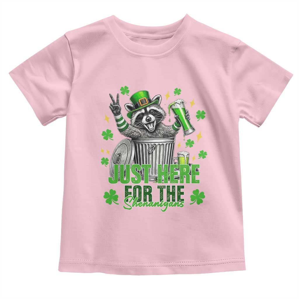 Funny Raccoon Drinking Beer St Patricks Day Toddler T Shirt Just Here For The Shenanigans TS14 Light Pink Print Your Wear