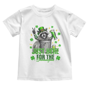Funny Raccoon Drinking Beer St Patricks Day Toddler T Shirt Just Here For The Shenanigans TS14 White Print Your Wear