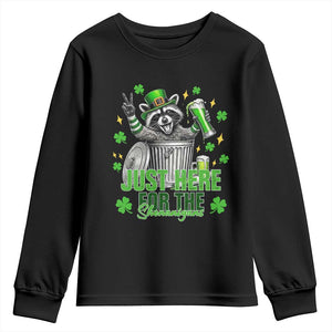 Funny Raccoon Drinking Beer St Patricks Day Youth Sweatshirt Just Here For The Shenanigans TS14 Black Print Your Wear