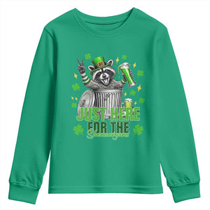 Funny Raccoon Drinking Beer St Patricks Day Youth Sweatshirt Just Here For The Shenanigans TS14 Irish Green Print Your Wear