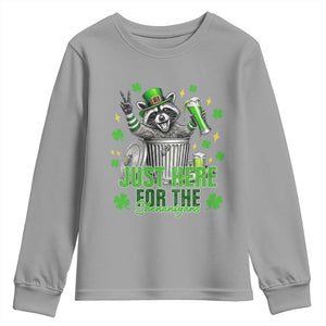 Funny Raccoon Drinking Beer St Patricks Day Youth Sweatshirt Just Here For The Shenanigans TS14 Sport Gray Print Your Wear