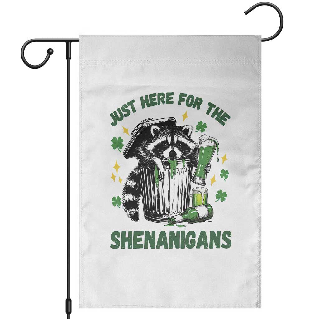Funny Raccoon St Patricks Day Meme Garden Flag Trash Panda Just Here For The Shenanigans TS14 White Print Your Wear