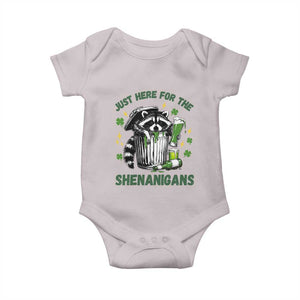 Funny Raccoon St Patricks Day Meme Baby Onesie Trash Panda Just Here For The Shenanigans TS14 Ice Gray Print Your Wear