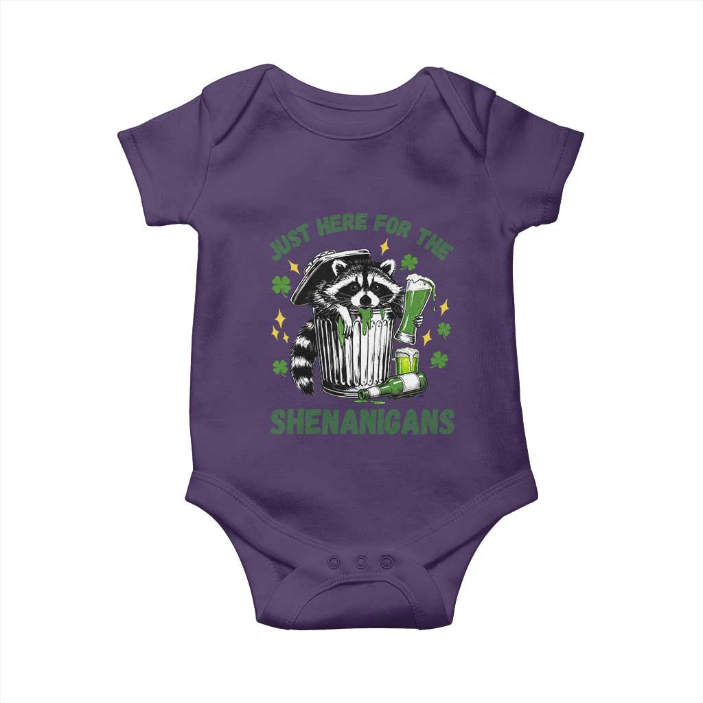 Funny Raccoon St Patricks Day Meme Baby Onesie Trash Panda Just Here For The Shenanigans TS14 Purple Print Your Wear