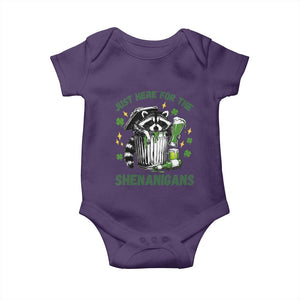 Funny Raccoon St Patricks Day Meme Baby Onesie Trash Panda Just Here For The Shenanigans TS14 Purple Print Your Wear
