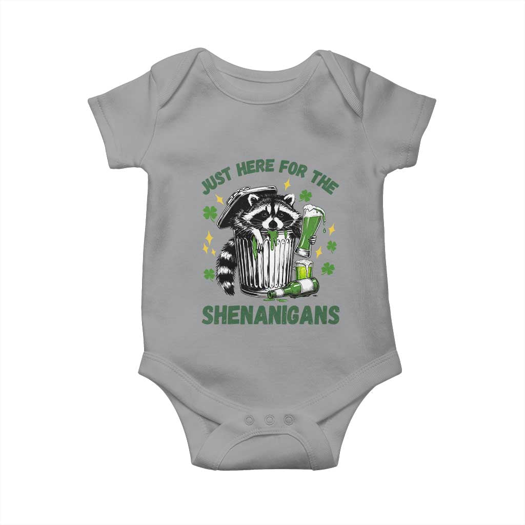 Funny Raccoon St Patricks Day Meme Baby Onesie Trash Panda Just Here For The Shenanigans TS14 Sport Gray Print Your Wear